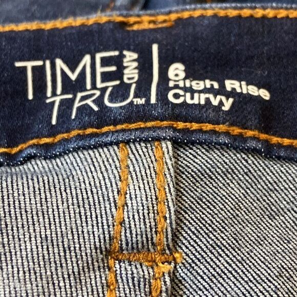 Time And Tru High Rise Curve Blue Skinny Jeans with Whiskering and Fading Sz 6 - Picture 7 of 8